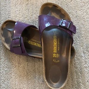 Purple patent leather one strap Birkenstock’s